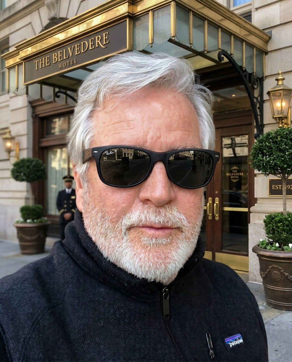 Calvin in front of The Belvedere Hotel